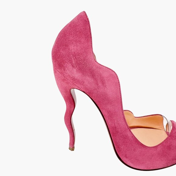 Christian Louboutin Deepik 120 Pumps EU 37.5 US 7.5 Pink Suede Wiggle Heel Shoe - Picture 8 of 11